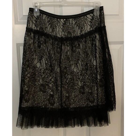 Tom K Nguyen Layered Lace Skirt Sz 0 Black Lined Floral Glitter Frilly Goth Mesh - Picture 3 of 6